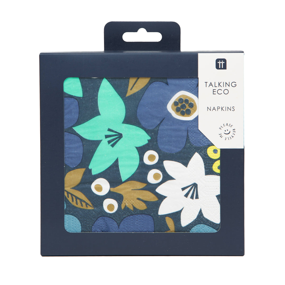 Eco-Friendly Blue Floral Napkins - 20 Pack