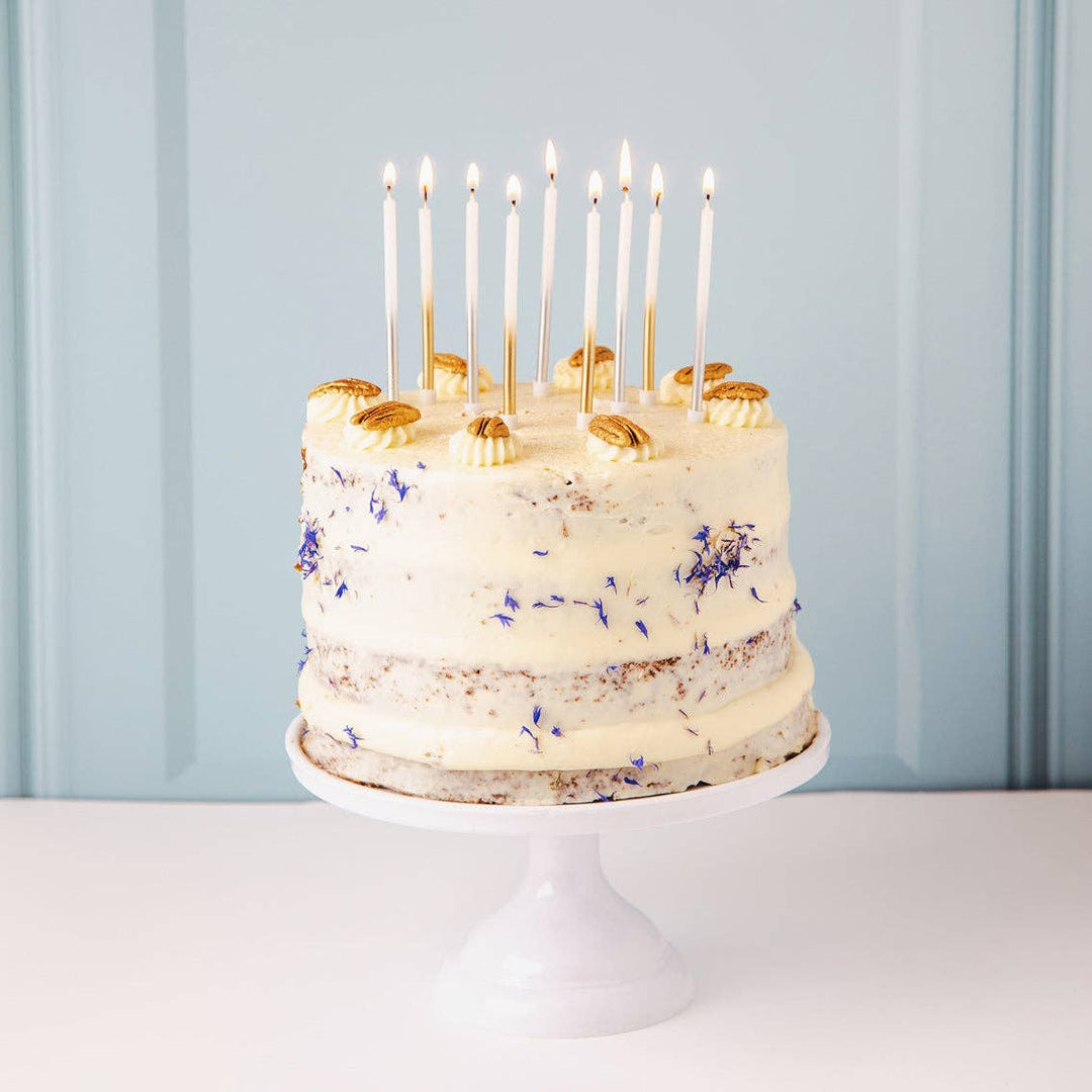 White & Silver Birthday Candles - 16 Pack | Cake Candles |