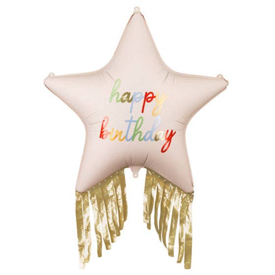 Happy Birthday Star with Fringe Foil Balloon 28 in. - PartyDeco USA