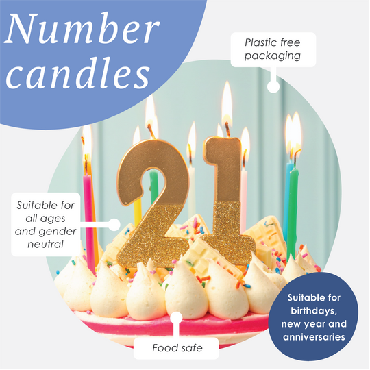 Gold Glitter Birthday Number Candles | 0-9 | Single |