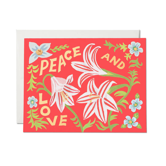 Peace and Love Amaryllis holiday greeting card