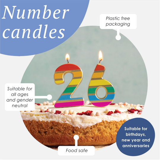 Rainbow Birthday Number Candles | 0-9 | Single |