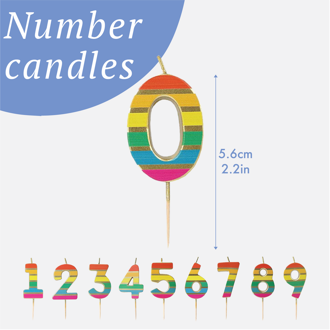 Rainbow Birthday Number Candles | 0-9 | Single |