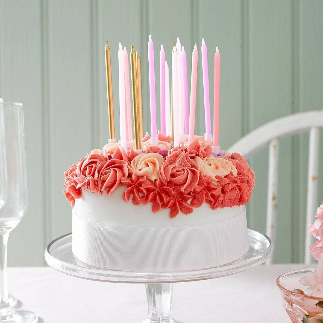 Rose Pink & Gold Birthday Candles - 16 pack