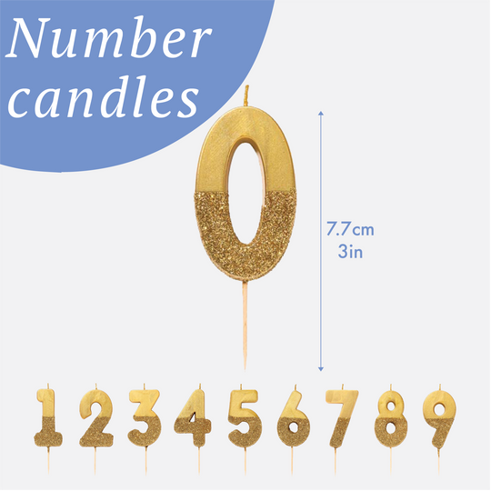 Gold Glitter Birthday Number Candles | 0-9 | Single |