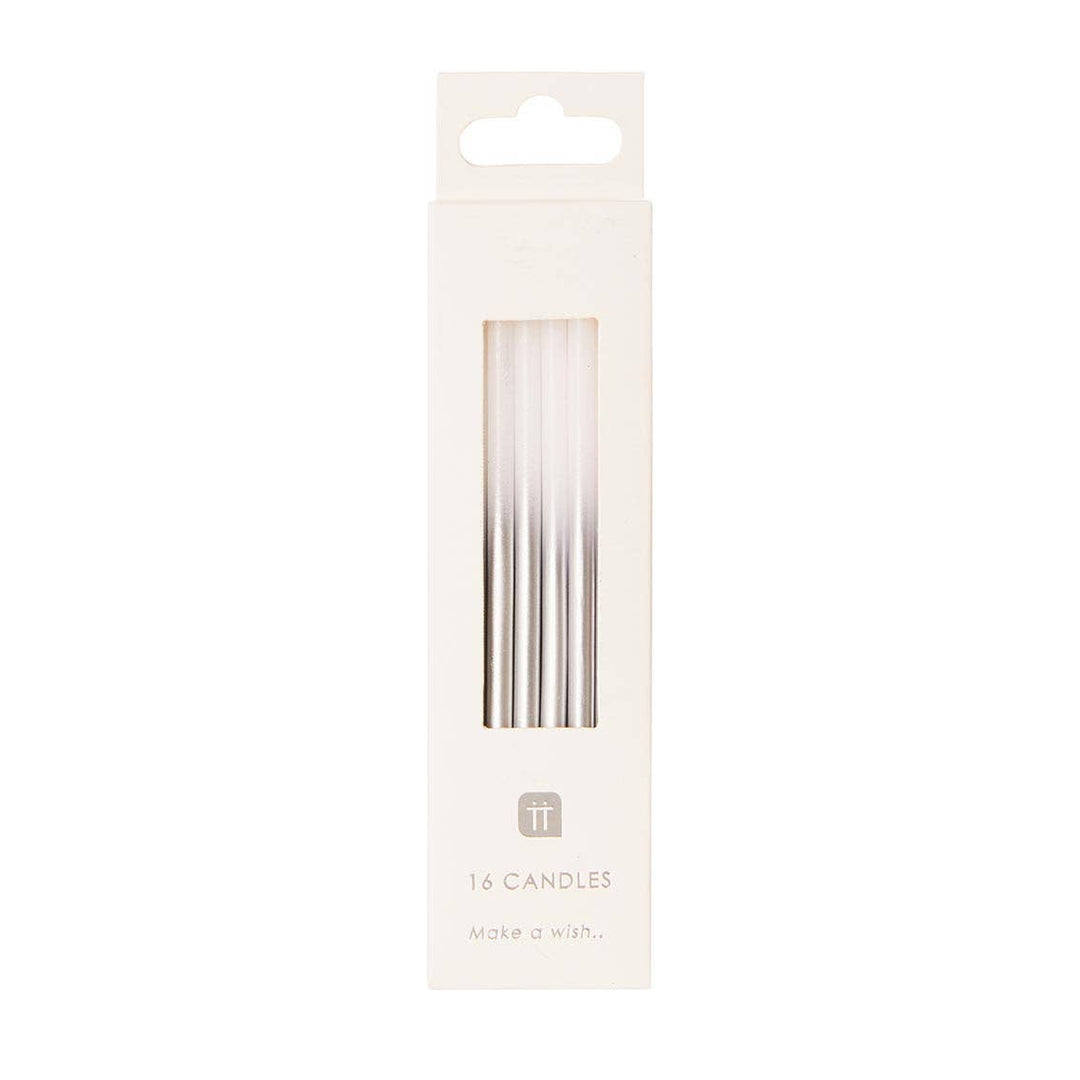 White & Silver Birthday Candles - 16 Pack | Cake Candles |
