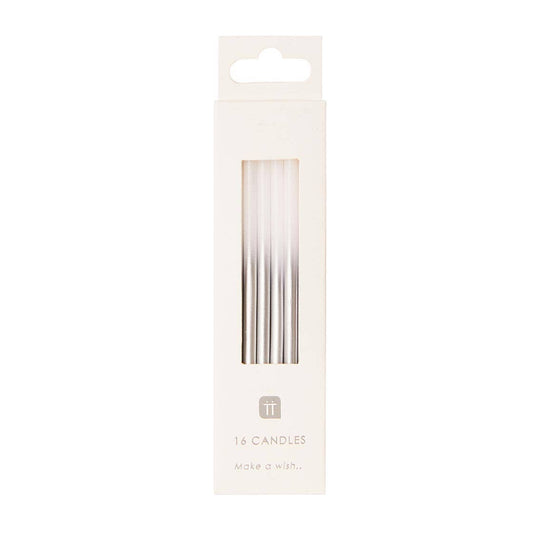 White & Silver Birthday Candles - 16 Pack | Cake Candles |
