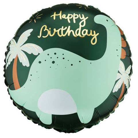 Happy Birthday Brontosaurus Round Foil Balloon 18 in.- PartyDeco USA