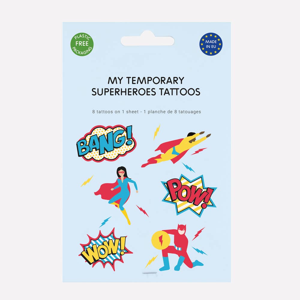Pack of 8 superhero tattoos