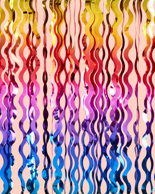 Wavy Rainbow Foil Curtain, Groovy Party Decor, Bday Supplies