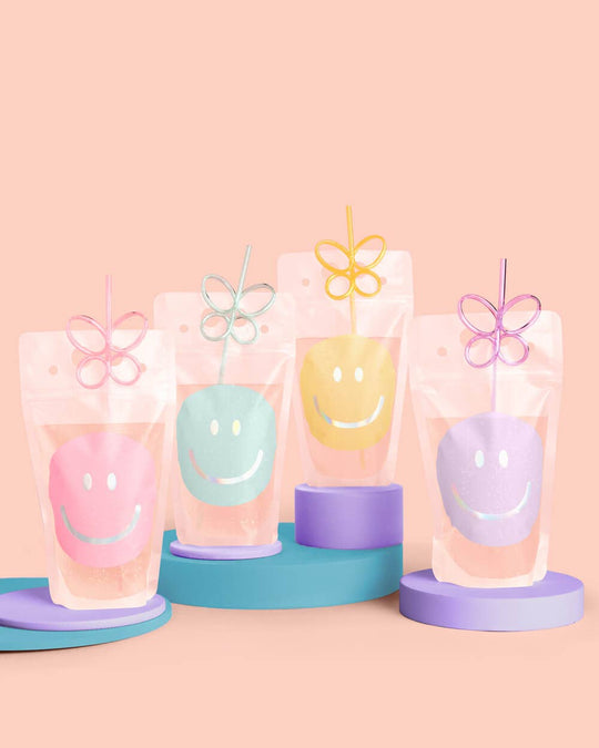 Smiley Drink Pouches, Bday Decor, Preppy Party Supplies